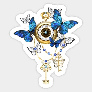 Antique Clock with Butterflies Morpho ( Steampunk ) Sticker